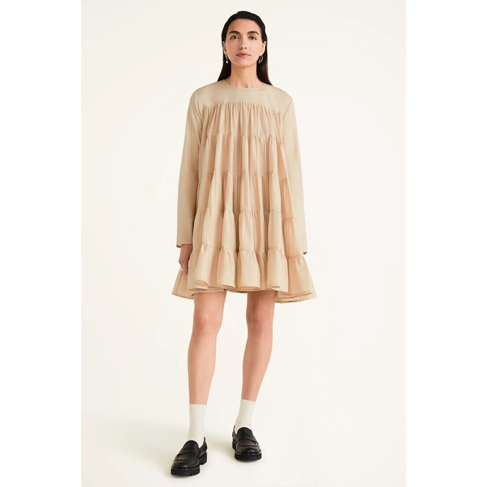 Merlette Soliman Mini Dress Long Sleeve Tiered Flared Swing Cotton M 270443 - Picture 2 of 8